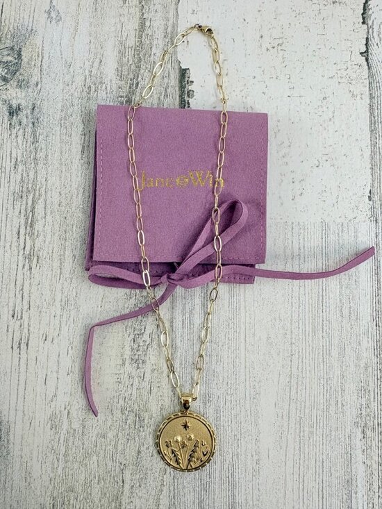 Jane Win Jewelry - Jane Win Wanderlust Flower Sun JW Coin Pendant Drawn Link Chain